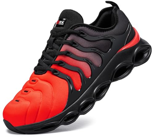 LARNMERN Steel Toe Cap Trainers Men Safety Trainers Lightweight Safety Shoes Cushioning Fashion Breathable Comfortable Work Shoes(Black Red, 8.5UK) (WCEU01A-LSA210011095)