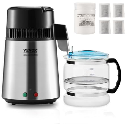 VEVOR Destilador de Agua 4 L Máquina de Agua Destilada 1 L/h 24 L/día Máquina de Destilación de Agua Interior en Acero Inoxidable de Grado Alimenticio Alta Eficiencia para Purificar Agua del Grifo