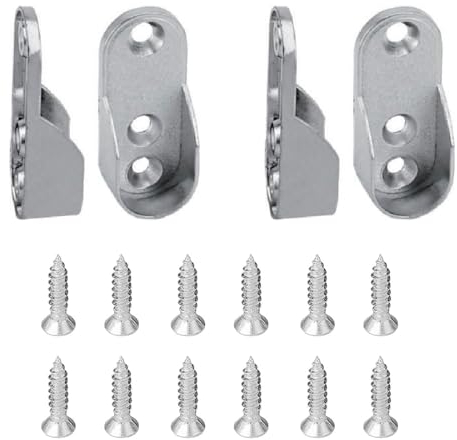 Tadipri Soportes Ovalados de Extremo de Riel, 4 Piezas Soportes de Riel de Brida Armario Soporte Barra Ropa para Armario Baño Ducha Cocina Barra Colgante Viene con 12 Tornillos