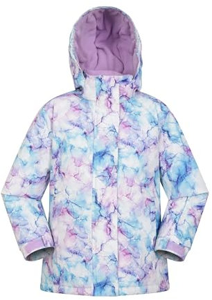 Mountain Warehouse Snowdrop Printed Kids Ski Jacket - Waterproof, Integrated Snowskirt, Detachable Hood, Adjustable Cuffs -Best for Snowboarding, Winter Sports Pale Pink Kids Size 11-12 Years