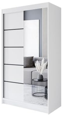 Easy4You P3 150 cm Weiß Schiebetüren Kleiderschrank 150x200x58 cm mit Spiegel - Schlafzimmermöbel, Aufbewahrung - Mehrzweckschrank