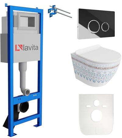 Lavita LAV 101 Élément mural pour WC 40 cm + évier mural suspendu Sofi Slim Folkor sans bord + panneau de commande LAV 200.4.2 chromé | Kit complet | Réservoir de chasse encastré | WC complet