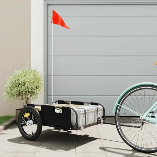 Gecheer Bicycle Trailer Cargo Bike Trailer Camping Luggage Storage Carrier Transport with Towing Bar Black Oxford Fabric and Iron Bicycle Trailers