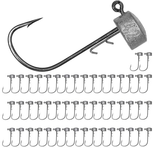 UperUper Ned Rig Jig Hook Kits, Double Barb Jig Heads Hooks for Bass Fishing Lures Baits, 1/15oz 3/32oz 1/8oz 3/20oz 3/17oz 50PCS