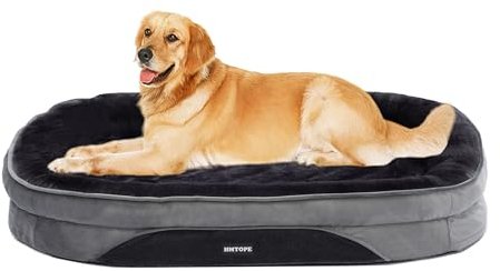 HMTOPE Orthopädisches Hundebett, Hundesofa, Vierseitiges Nackenrolle Kissen, rutschfeste Unterseite Hundekorb, Abnehmbar und Waschbar, Mittelgroße Hunde, Grosse Hunde, 106 x 79 x 17 cm, Dunkelgrau