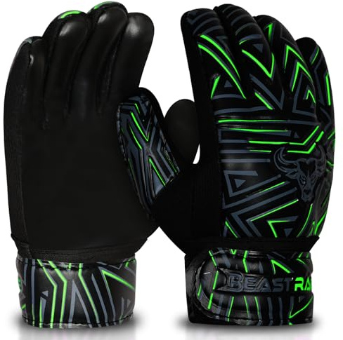 BEAST RAGE Youth Goalkeeper Gloves for Kids,Boys,Girls,Soccer Goalie Gloves Anti-Slip 4MM Latex Palm,Extra Grip,Double Wrist Strap,Breathable Mesh (Green, Size 6 Suitable for 12 to 15 Years Old)