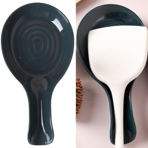 2 Pack Spoon Rest, Plastic, Kitchen Utensil Rack for Spoons, Tongs, Spatulas, Spoon Rack for Hob, Spatula Rest,Spoon Holder for Kitchen Counter Dishwasher Safe (Blackish Green)