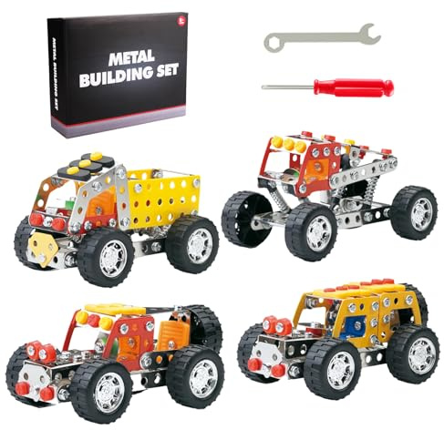 Bearbao STEM Metal Model Truck Building Kit Set, Includes 4 Truck Models with Tools & Manual for Kids Ages 12 and Up, DIY Assembly Construction Toy for Boys Girls, Great Gift for Kids Adults