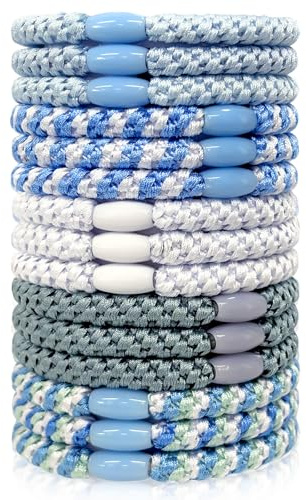 Sularpek 15 Piezas Elásticas para El Pelo Azul, Gomas pelo Mujer, No Dañan las Coletas, Resistentes y Duraderas para Mujeres y Niñas, para pelo Fino, Grueso, Medio, Largo