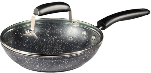 ml MassAri Limited Non Stick Frying Pan with Lid Black Granite Marble Coated Soft Grip Handle Dishwasher Safe Suitable for All Stoves (32CM Granite Pan with Lid)