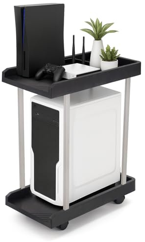 M.J COMFY-LIFE Computer Tower Stand,PC Tower Stand for Pinter, pc Trolley on Lockable Castor Wheels Sturdy, for Gaming Desk Computer Accessories, Black