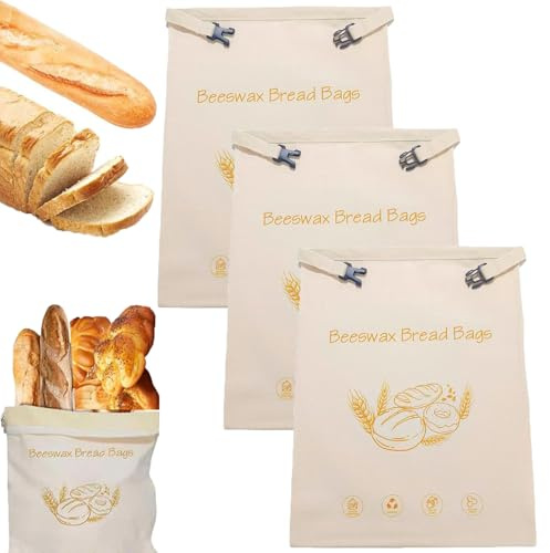 Sacs à pain à la cire d'abeille réutilisables, Sacs à pain en coton biologique en cire d'abeille pour levain fait maison 17 × 13, Sac de rangement de nourriture pour rester frais (3Pcs)