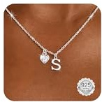 Astravia Silver Initial S Necklace for Women Teenage Girls S925 Silver Tiny Necklace with 5A Cubic Zirconia Heart Pendant Charm A–Z Monogram,Name Letter Jewellery Birthday Gift for Girls Wife Mom