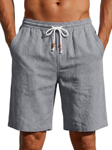 Runcati Korta byxor, män, lätta linneshorts, män, enfärgade bomull, sommarshorts, chino, sport, strand, fritidsbyxor med elastisk midja och fickor