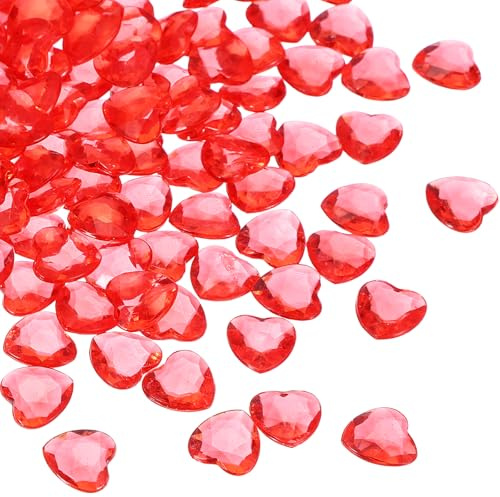 QUARKZMAN 250 Pcs Corazones Acrílico Rojos, Cristales Falsos Corazón para Relleno Floreros, Corazones Decorativos para San Valentín para Esparcir En Mesas, Fiestas Bodas Arte Manualidades