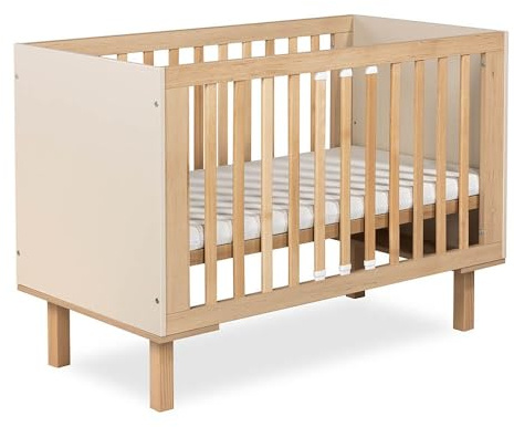 Mon Mobilier Design Laura Lit bébé évolutif à barreaux avec barrière de sécurité 120x60 Champagne sans Plan à Langer