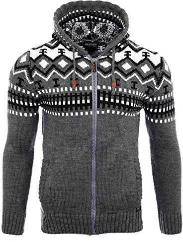 Reslad Jersey de punto para hombre noruego invierno de punto chaqueta sudadera con capucha RS-3104 antracita XL