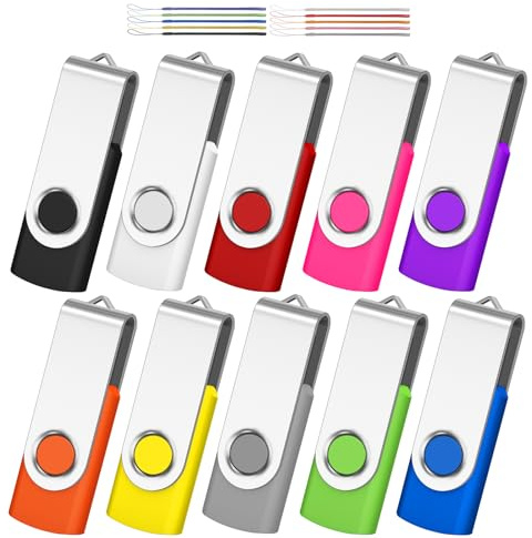 AreTop 32GB Flash Drive, Pack of 10 USB Drive, Portable Keychain Lanyard Thumb Drive for Date Storage, Jump Drive Colorful Multipack, USB2.0 USB Flash Drive 10 Pack(10 Pack 32GB, Mix-Colors)
