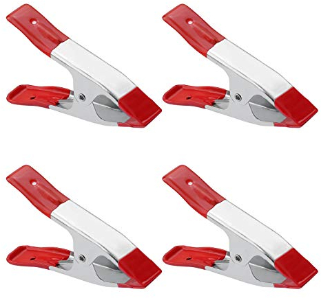 4 Pieces Metal Spring Clamps Heavy Duty, Large Market Stall Clips with Rubber Coated Tipped Grip for Camping Tarpaulin Woodworking Crafts, Silver, 6 Inch