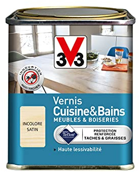 V33 Vernis intérieur cuisine & bains meubles et boiseries, Incolore satin 0,25L