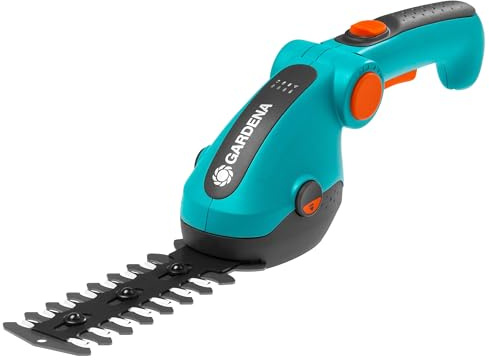 Gardena 9888-56 Battery Grass and Shrub Shears - Cordless, Handheld Shears for Trimming Lawn Edges or Small shrubs and Bushes, 80 Min Run time, Replaceable Quality Non Stick Blades, Turqoise