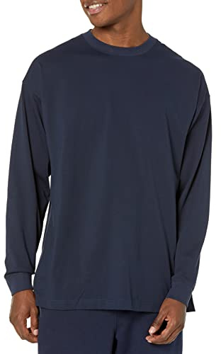 Amazon Essentials Men's Oversized Long-Sleeved Organic Cotton T-Shirt, Navy, M