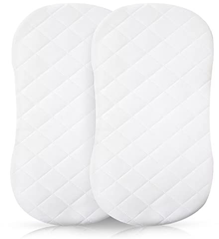 Sunshine Comforts Microfiber Quilted 2-Pack Waterproof Moses Basket Mattress Protector - Stretch Skirt Moses Mattress Protector Non-Noisy Moses Basket Waterproof Mattress Protector (35 x 75cm), White