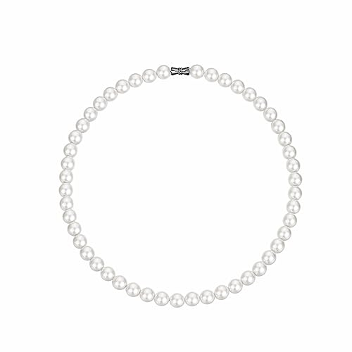 Candyfancy Perlenkette Herren Choker Perlen Kette Weiße Runde Simulierte Glasperlen Kette, 40cm Halskette Perlen Weiß für Männer Damen Frauen und Mädchen Valentinstag Geburtstag Geschenke,Perlen 6mm