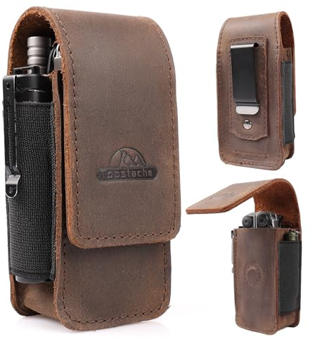 Topstache Multitool Sheath for Men - Belt Leather Multitool Holster - EDC Belt Organizer for Leatherman, Gerber - Magnetic Closure Multitool Pouch Fits Folding Tool, Darkbrown