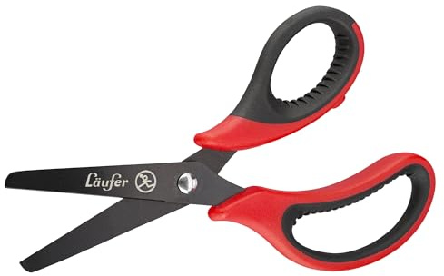 Läufer 87321 Ergonomisk pysselsax för vänsterhänta, rund, röd/svart, skolsax från 1. Klass