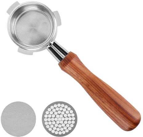 54mm Bottomless Portafilter with 2 Puck Screen Compatible with Sage Breville Barista Series, Barista Express and More 54mm Models, Bottomless Portafilter with Solid Wood Handle