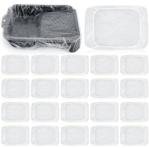CroBlissful 20 Pcs 18 Inch Paint Tray Liners, Clear Plastic Pan Liners