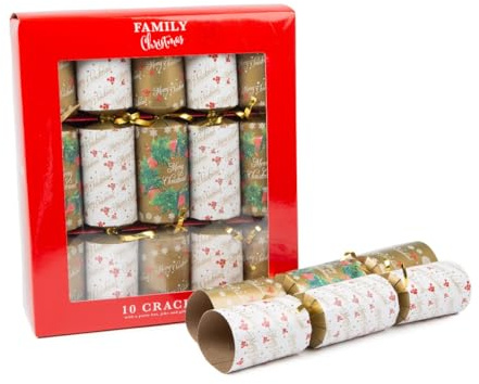 Classic Christmas Family Party Crackers for loved ones | Birthday Party Crackers | Luxury Christmas Party Crackers | 10” x 12” (GOLD & HOLLY WREATH)