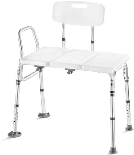 Medical King Transfer Bench MK7140 - Bathtub Shower Chair, Adjustable Height, Holds Up to 400 Lbs, White, Plastic