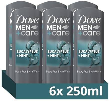 Dove Men+Care Eucalyptus + Mint 3-in-1 Hair, Face and Body Wash Body Cleanser shower gel with MicroMoisture technology for 24 hour nourishment 6x 250 ml