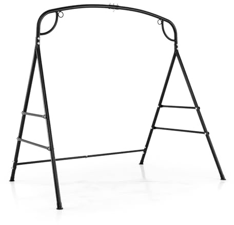 COSTWAY Soporte Hamaca en Forma A, Soporte Columpio de Metal, Carga Máxima de 300 Kg, Soporte Silla Colgante Patio Terraza Balcón Jardín, 180 x 133 x 182 cm (3 Anillos)