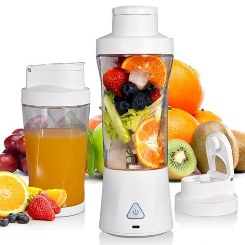 700 ML Blender portable, Mixeur portable pour smoothie, 22000 TR/min Puissant Mixeur Smoothie avec 6 Lames, Mini Mixeur avec Couvercle de Voyage pour Cuisine, Salle de Sport, Bureau (Blanc)