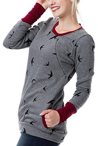 Hoodie de Maternité Sweat à Capuche Zippé Haut à Manches Longues pour Femmes Enceintes Veste Maternité Grossesse Casual Pull avec Poches Sweat-Shirt à Capuche Couleur Unie