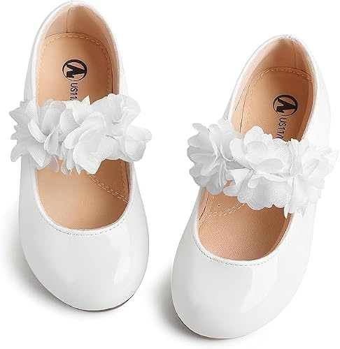 FUPPIA Toddler Girl Dress Shoes-Little Girl Mary Jane Shoes School Uniform Shoes Wedding Party White Size 10