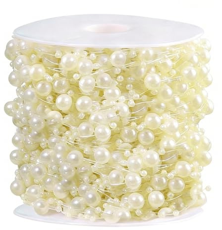 Pearls String Beads Chain Garland, 30M Artificial Pearl Beads String Chain Beaded Garland for Wedding Decoration Jewellery Making Beige