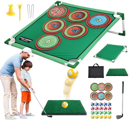 Golf lekset för hemmet med puttmatta, självhäftande bollar och bärväska – cornhole-spel för trädgård, tonåringar och vuxna