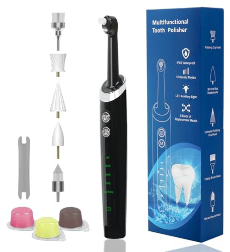 Pulitore Dentale Multifunzionale, Lucidatore Elettrico Professionale con LED, Impermeabile IPX6, Kit per Rimozione Tartaro e Placca, Bianco e Nero (Nero)