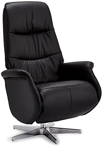 Furnhouse Delta Relaxsessel Schwarz – Manuell Verstellbarer TV-Sessel mit Liegefunktion, Echtleder/PVC, drehbar, verstellbare Kopfstütze, ergonomischer Ruhesessel für Wohnzimmer & Home-Office