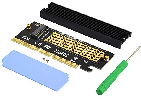 ADWITS PCI Express 3.0 4x 8x da 16x a M.2 Scheda adattatore NVMe e AHCI SSD con dissipatore di calore, senza staffa e compatibile con Samsung 960 970 EVO PRO WD nero e altro