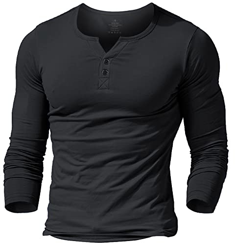 Uomo Tshirt Casuale Lange Ärmel Maglietta Palestra V Neck Cotone Nero 2X
