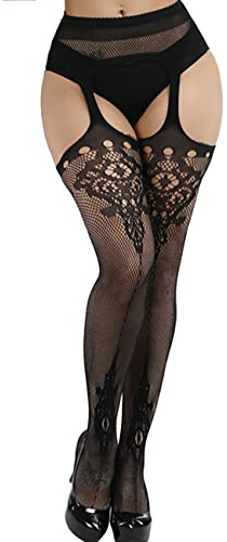 Kikoroco Women's Garter Belt Fishnet Tights Stockings High Waisted Suspender Pantyhose