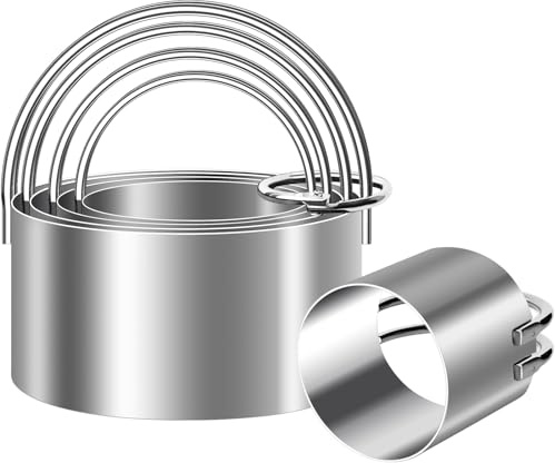 ALLTOP 5 Pieces Circle Biscuit Cutter,Professional Stainless Steel Round Cookie Cutters Tool with Ring Handle for Baking Pastry Doughnut