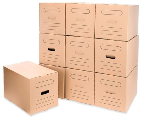 Packung mit 10 Kartons für Umzüge, Aufbewahrung, Transport, Box mit Griffen für einfache Handhabung, Maße 50 x 30 x 30 cm, besonders widerstandsfähig, 100% umweltfreundlich