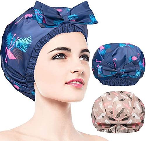 2 Pezzi Cuffia Doccia, Riutilizzabile & Extra Large, Regolabili e a Doppio Strato & Impermeabili, con nodo a Fiocco, Per Donna, Esterno Impermeabile e Fodera In Eva, Per Doccia, Spa, Trucco