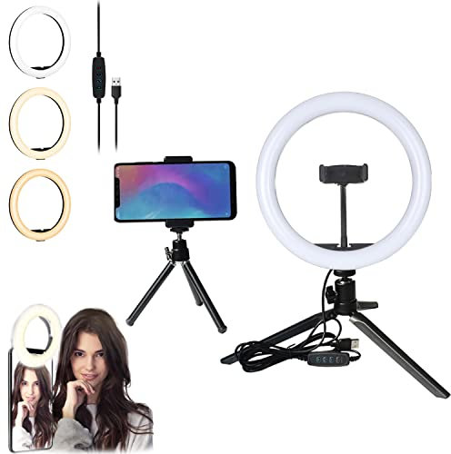 Ailgely Anillo de luz con trípode alto, luz de anillo LED con trípode, luz selfie, 10 brillo ajustable, iluminación giratoria de 360 ° para fotografía de vídeo